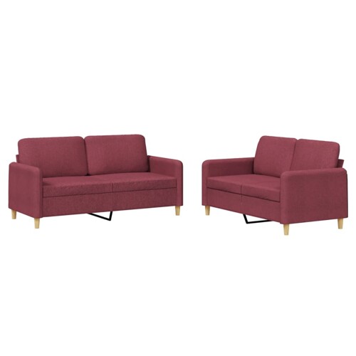 2-dijelni set sofa s jastucima crvena boja vina od tkanine - NOVO