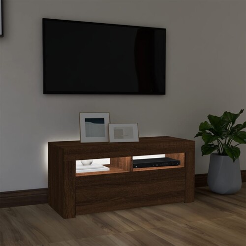 TV ormarić s LED svjetlima boja smeđeg hrasta 90 x 35 x 40 cm - NOVO