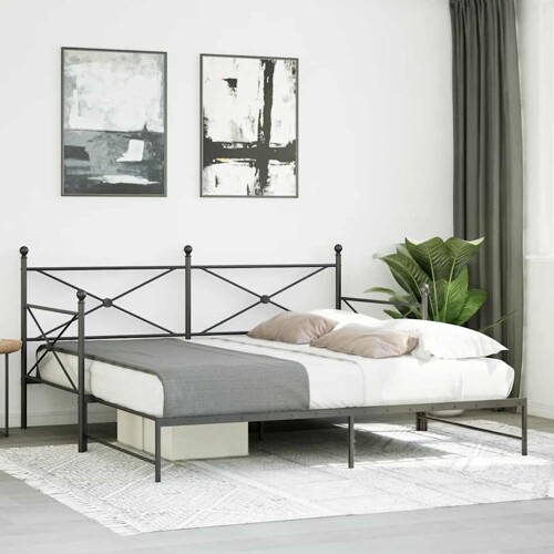 Krevet na rasklapanje bez madraca crni 107x203 cm čelik - NOVO