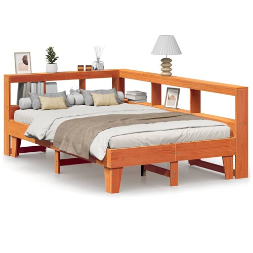 Krevet s regalom za knjige bez madraca 140 x 190 cm od borovine - NOVO