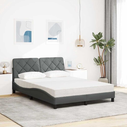 Krevet s madracem tamnosivi 140x190 cm od tkanine - NOVO