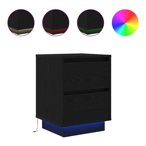 Noćni ormarić s LED svjetlima crni 38x34x50 cm - NOVO