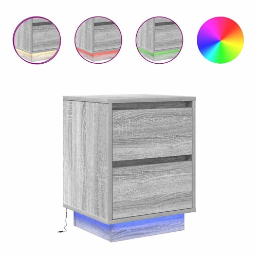 Noćni ormarić s LED svjetlima siva boja hrasta 38x34x50 cm - NOVO