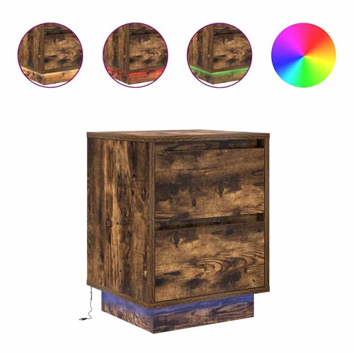 Noćni ormarić s LED svjetlima boja dimljenog hrasta 38x34x50 cm - NOVO