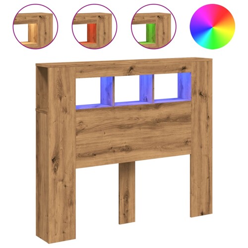 LED uzglavlje boja hrasta artisan 120x18,5x103,5 cm drveni - NOVO