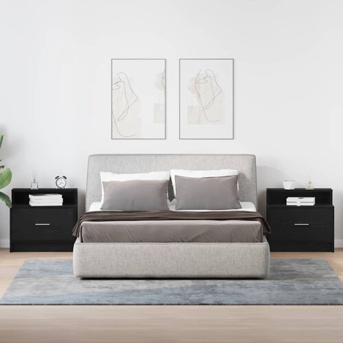 Noćni ormarići s ladicom 2 kom crni hrast 51x31x47 cm - NOVO