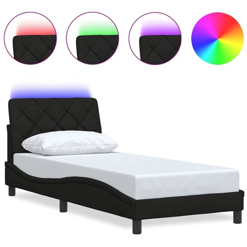 Okvir kreveta s LED-om bez madraca crni 90x200cm od tkanine - NOVO