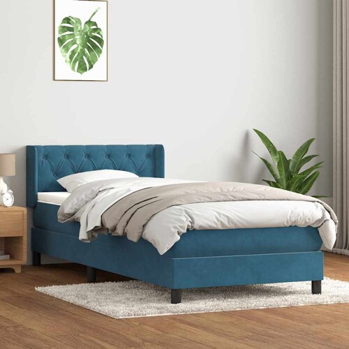 Box spring krevet s madracem tamnoplavi 80x220 cm baršunasti - NOVO