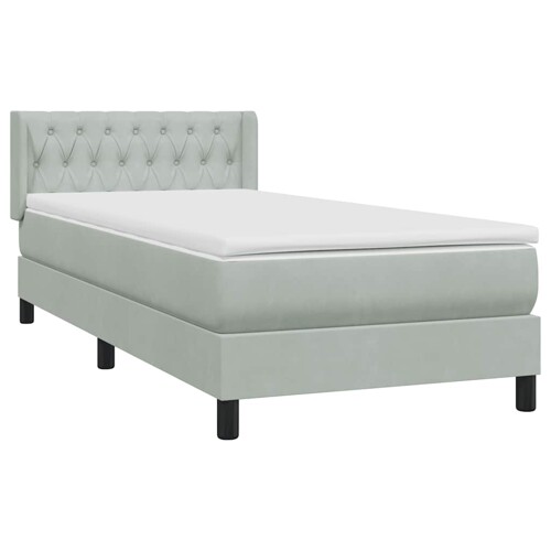 Box Spring krevet s madracem svijetlo sivi 90x220 cm baršun - NOVO