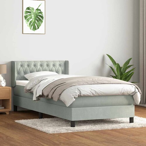 Box Spring krevet s madracem svijetlo sivi 90x220 cm baršun - NOVO