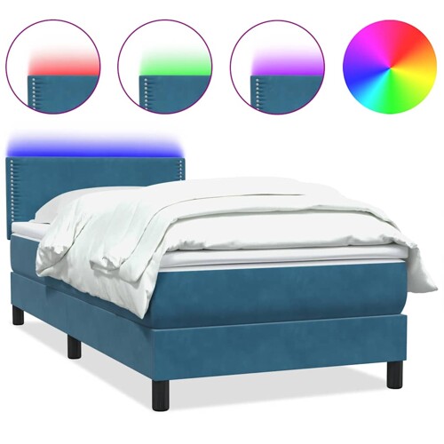 Box spring krevet s madracem tamnoplavi 90x220 cm baršunasti - NOVO
