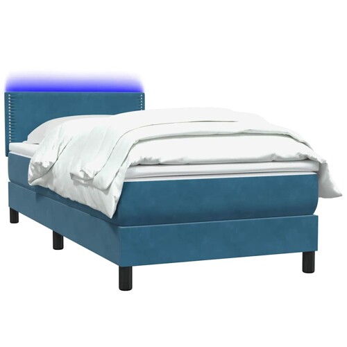 Box spring krevet s madracem tamnoplavi 90x220 cm baršunasti - NOVO