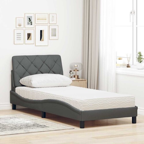 Krevet s madracem tamnosivi 80x200cm od tkanine - NOVO