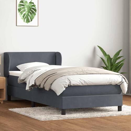 Box spring krevet s madracem tamnosivi 90x210 cm baršunasti - NOVO