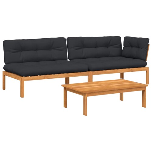 3-dijelni set vrtnih sofa od paleta s jastucima od drva bagrema - NOVO