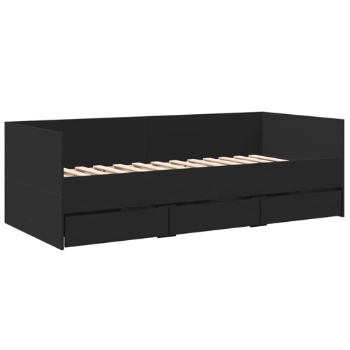 Dnevni krevet s ladicama bez madraca crni 90x200 cm - NOVO