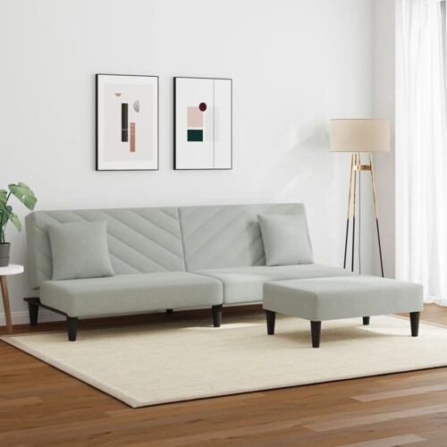 2-dijelni set sofa s jastucima svjetlosivi baršunasti - NOVO