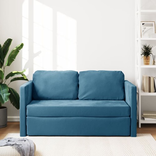 Podni kauč na razvlačenje 2-u-1 plavi 122x204x55 cm baršunasti - NOVO