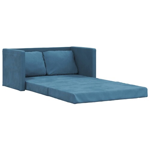 Podni kauč na razvlačenje 2-u-1 plavi 122x204x55 cm baršunasti - NOVO