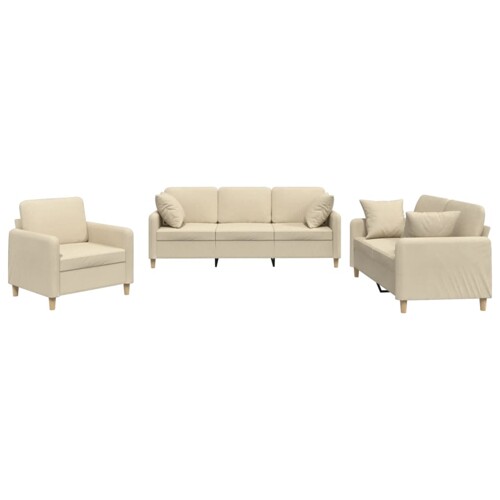 3-dijelni set sofa s jastucima krem od mikrovlakana - NOVO