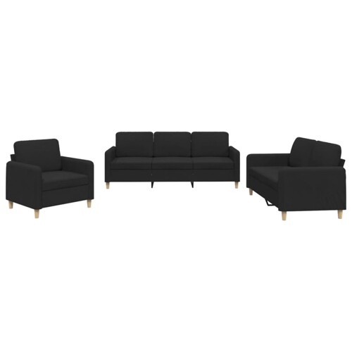 3-dijelni set sofa s jastucima crni od tkanine - NOVO