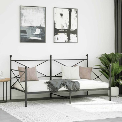 Dnevni krevet bez madraca crni 100x190 cm čelik - NOVO