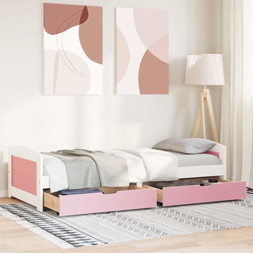 Dnevni krevet s 2 ladice bez madraca IRUN bijelo&roza 90x200 cm - NOVO