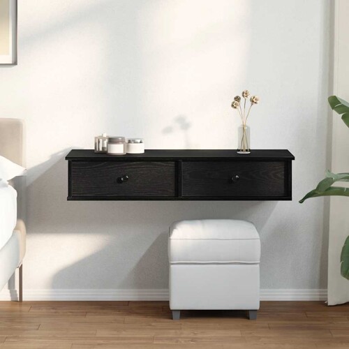 Zidna polica s ladicama crna 100x37,5x19 cm izrađeno drvo - NOVO