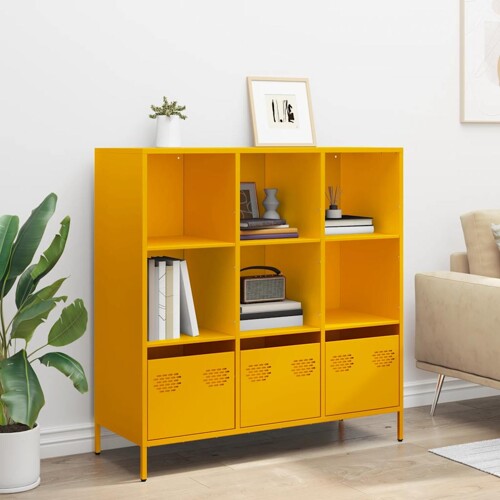 Visoka komoda boja senfa 101,5x39x103,5 cm od čelika - NOVO