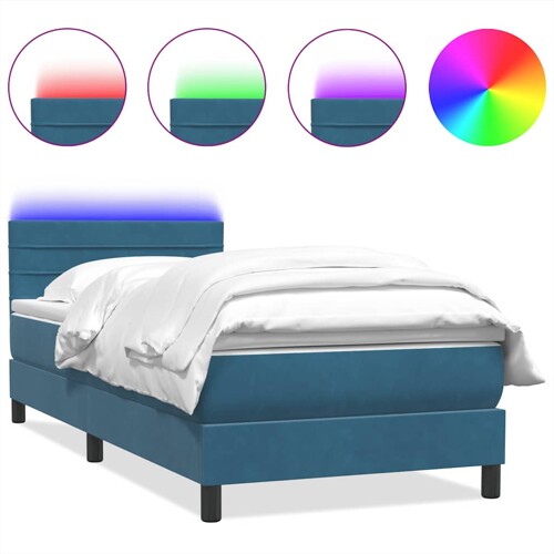 Box spring krevet s madracem tamnoplavi 90x220 cm baršunasti - NOVO