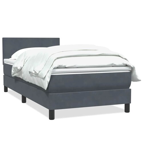Box spring krevet s madracem tamnosivi 90x220 cm baršunasti - NOVO