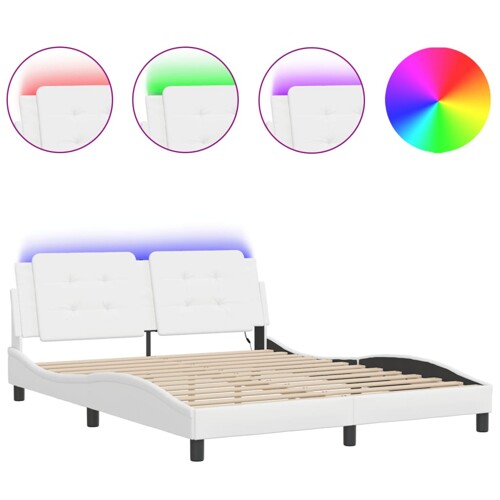 Okvir kreveta s LED svjetlima bijeli 160x200 cm od umjetne kože - NOVO