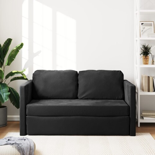 Podni kauč na razvlačenje 2-u-1 crni 122x204x55 cm baršunasti - NOVO