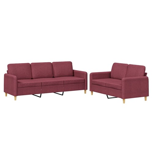 2-dijelni set sofa s jastucima crvena boja vina od tkanine - NOVO
