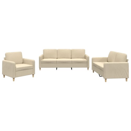 3-dijelni set sofa s jastucima krem od tkanine - NOVO