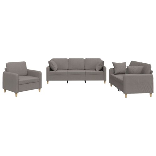 3-dijelni set sofa s jastucima smeđesivi od tkanine - NOVO