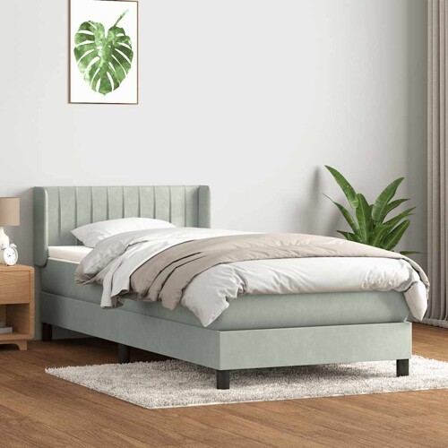 Box Spring krevet s madracem svijetlo sivi 90x220 cm baršun - NOVO