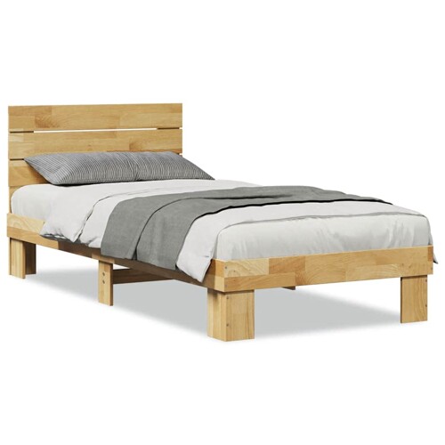 Okvir kreveta uzglavljem bez madraca 75x190 cm puno drvo hrast - NOVO