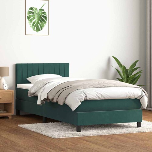 Box Spring krevet s madracem tamnozeleni 90x220 cm baršun - NOVO