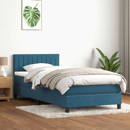 Box spring krevet s madracem tamnoplavi 80x220 cm baršunasti - NOVO