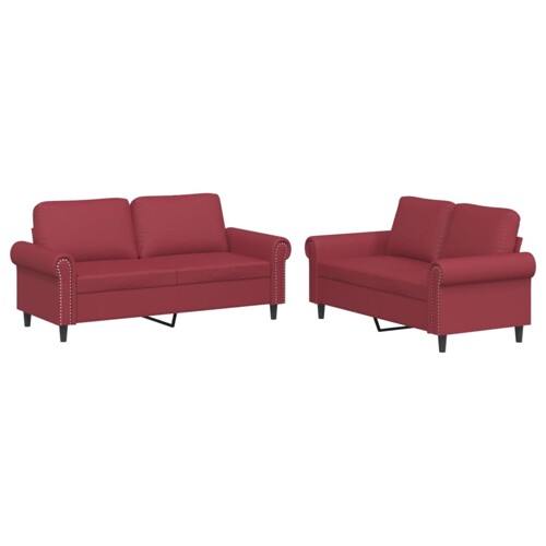 2-dijelni set sofa s jastucima boja vina od umjetne kože - NOVO