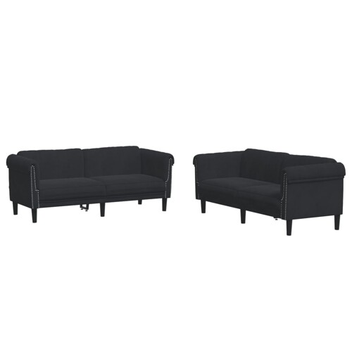 2-dijelni set sofa crni baršunasti - NOVO