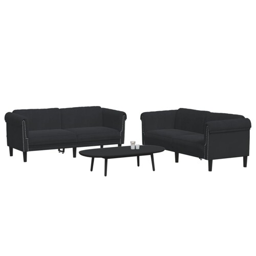2-dijelni set sofa crni baršunasti - NOVO