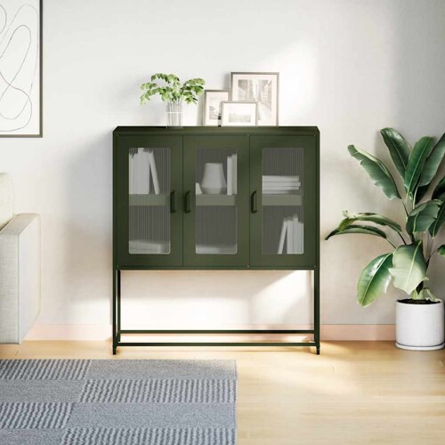 Komoda maslinastozelena 100,5x39x107 cm hladno valjani čelik - NOVO