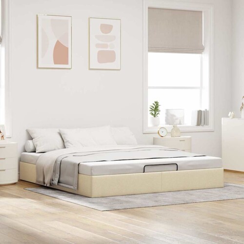 Otomanski okvir kreveta bez madraca krem 200x200 cm od tkanine - NOVO