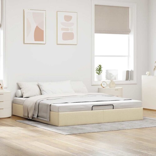 Otomanski okvir kreveta bez madraca krem 180x200 cm od tkanine - NOVO