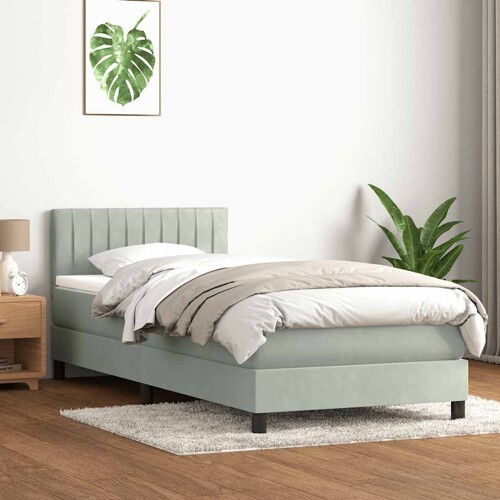 Box Spring krevet s madracem svijetlo sivi 80x220 cm samt - NOVO