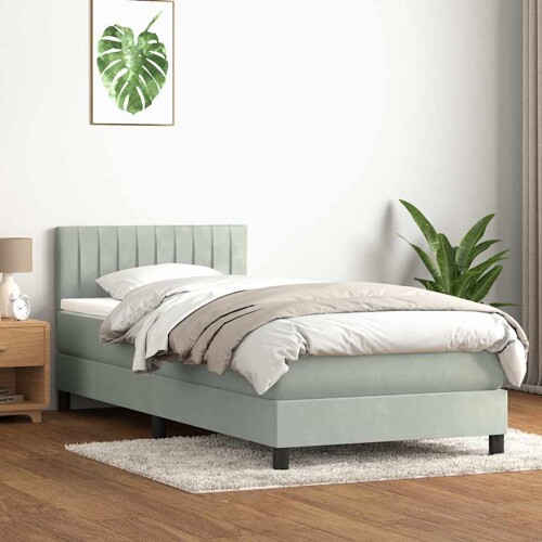 Box Spring krevet s madracem svijetlo sivi 90x220 cm baršun - NOVO
