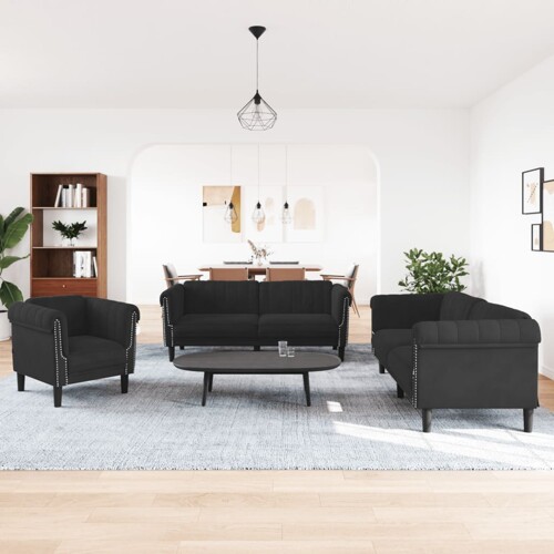 3-dijelni set sofa crni baršunasti - NOVO