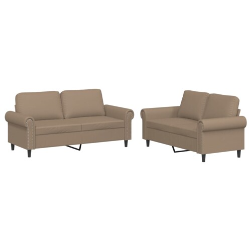 2-dijelni set sofa s jastucima boja cappuccina od umjetne kože - NOVO